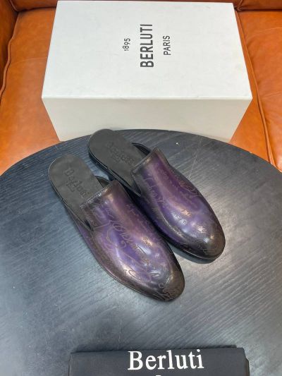 Berluti Black and purple calfskin Leather Shoes-Berluti Man Business Leather Shoes
